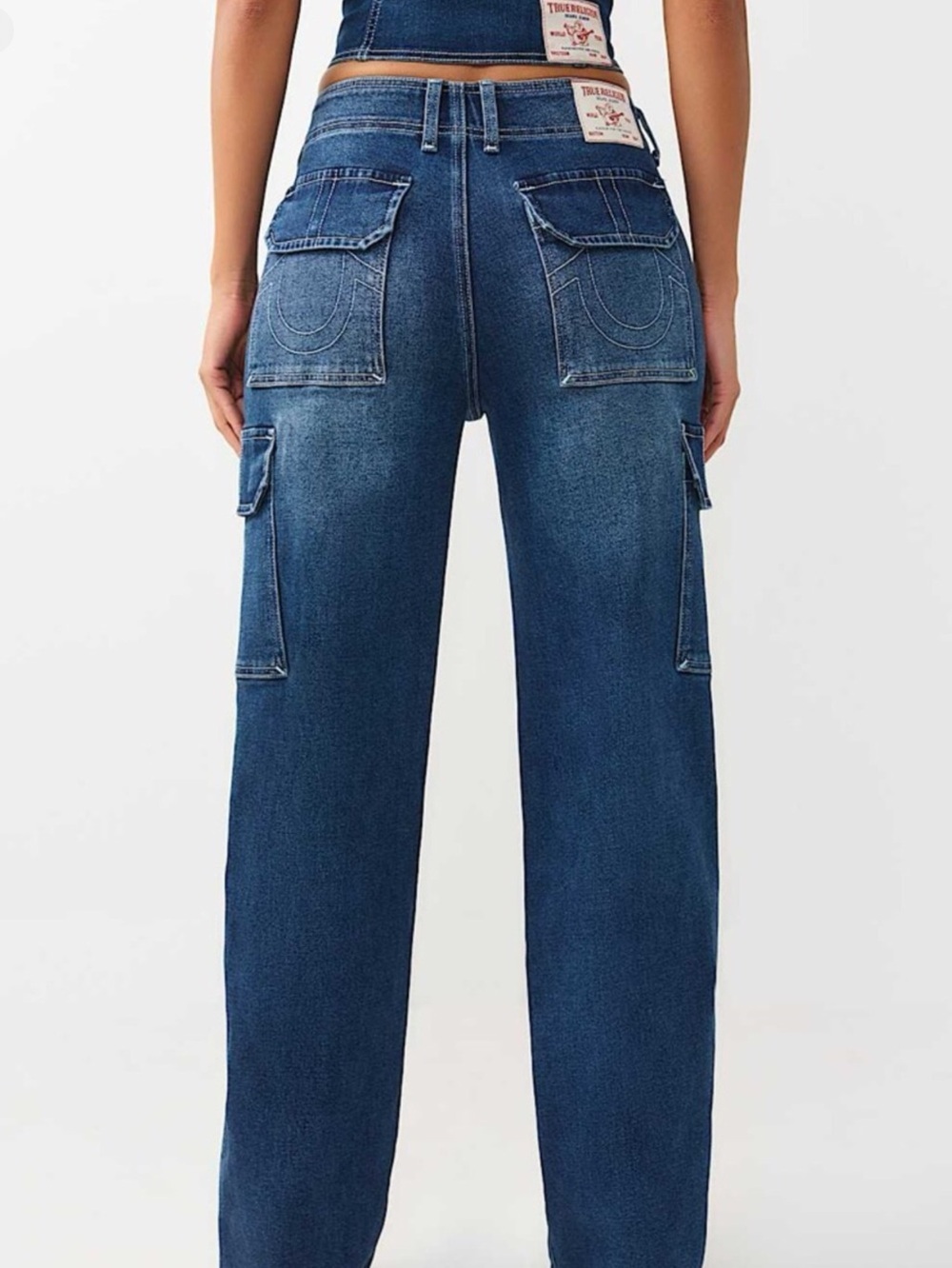 True Religion Women's Dark Blue Cargo Straight  Jeans Size 28